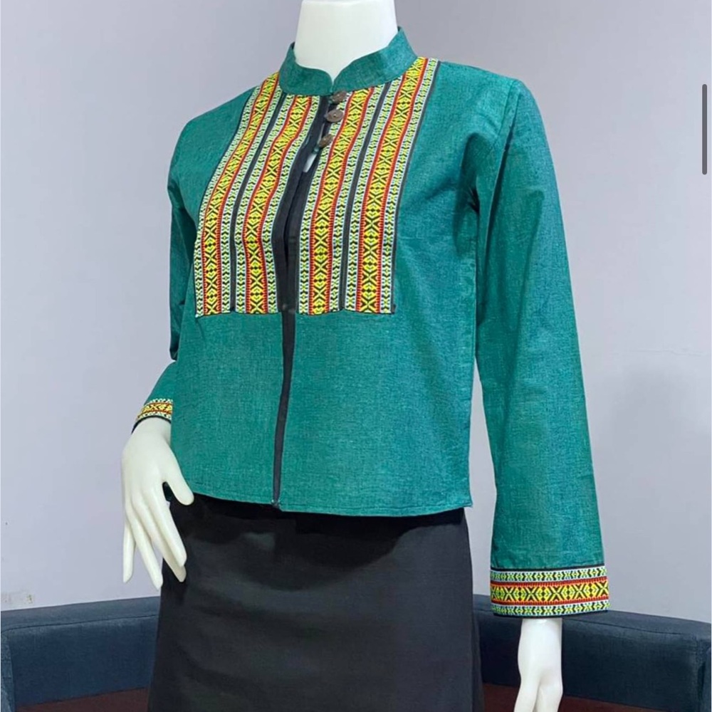 Teal Jacket with Colorful Embroidery